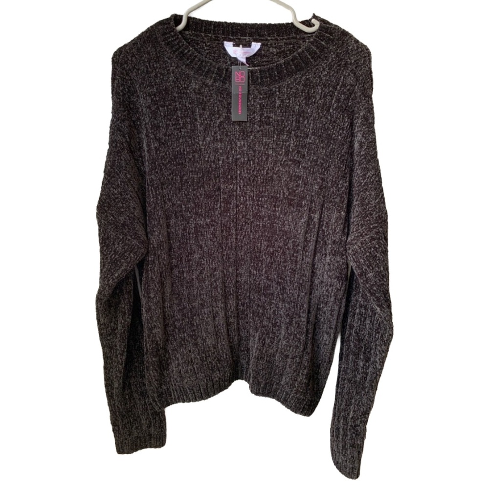 NOBO Junior’s Black Wide Ribbed Long Sleeve Super Soft Chenille Sweater